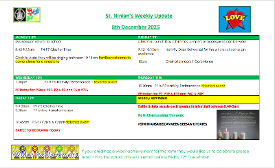 Weekly update for week beginning 8th December